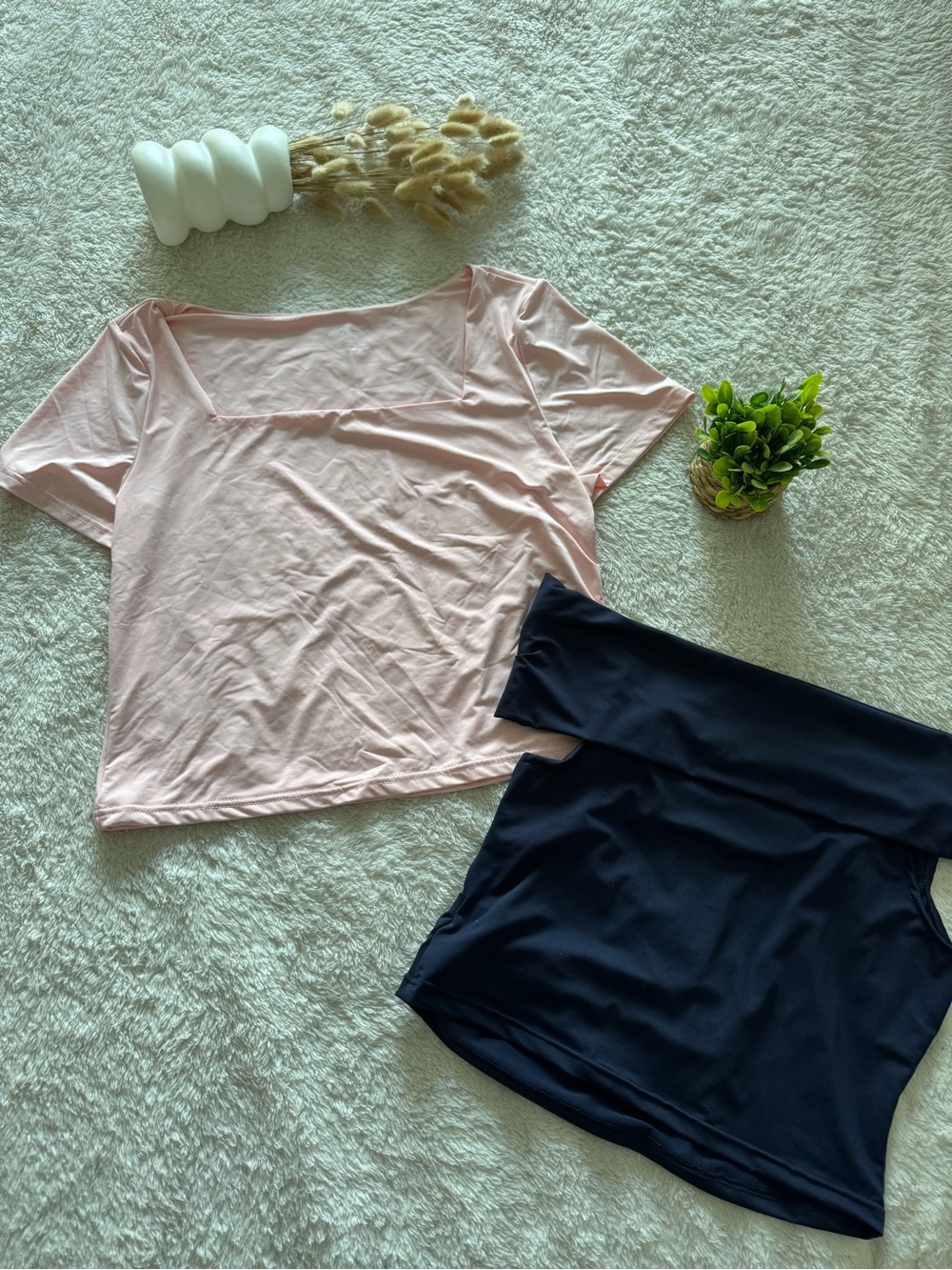 Set of 2 Tops: Pink Square Neck & Navy Off-Shoulder Top Size XL 🌸💙